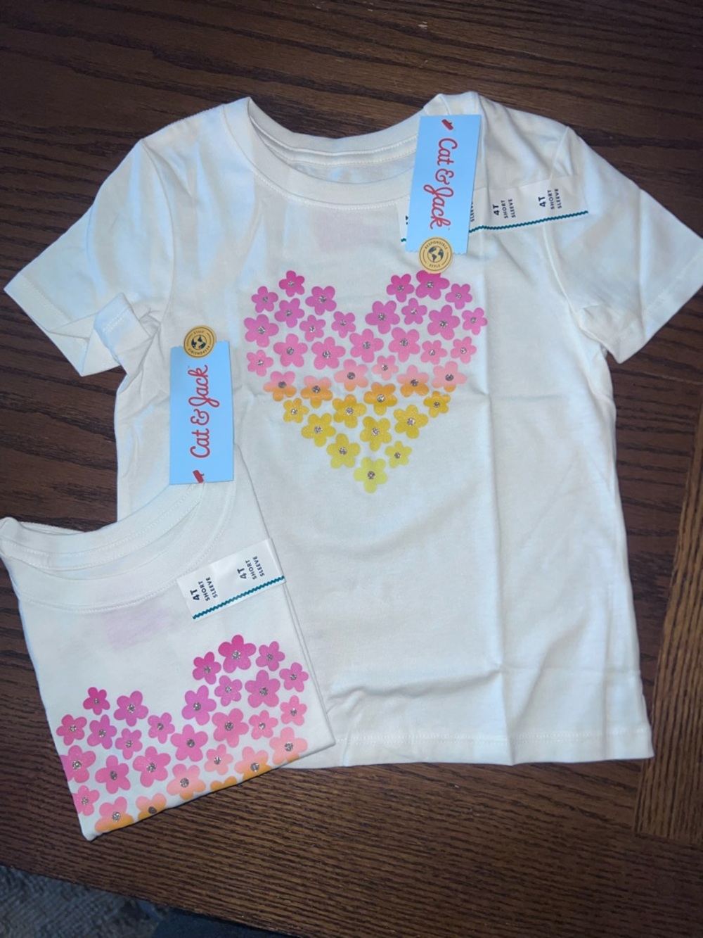 2- Cat & Jack White Tee with Pink and Yellow Floral Heart